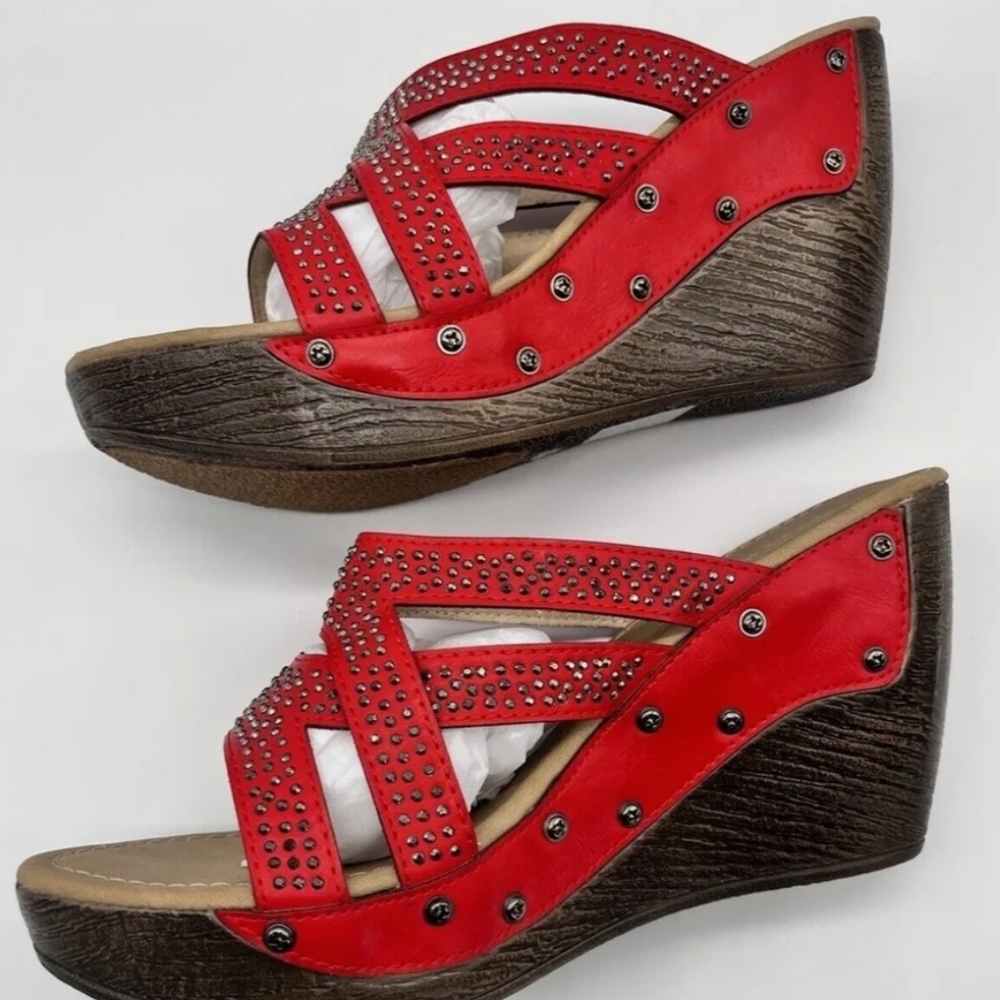 Red Studded Wedge Slides Sandals size 37 (7 in US)